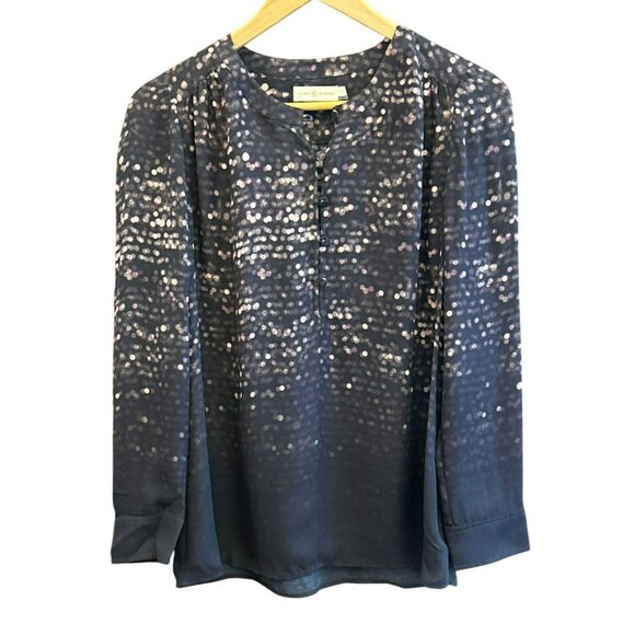 Tory Burch Womens Printed Polka Dot Silk Button-Front Blouse Size 2 - Picture 1 of 5